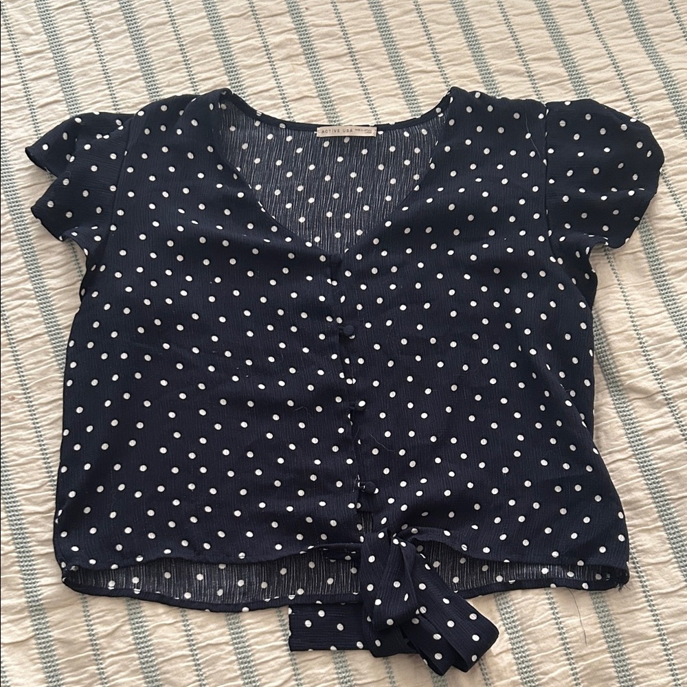 Active USA Dark Blue Blouse with White Dots